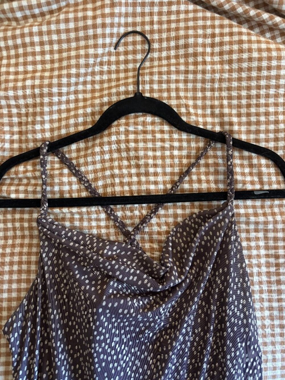 KIRIOUS LOS ANGELES Brown Polka Dot Cowl-neck Dress (Size X-Large)